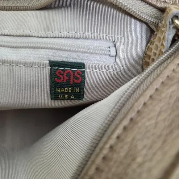 Vintage SAS Metallic Bronze Gold Crossbody Purse Handbag Croc Accents - Picture 5 of 7